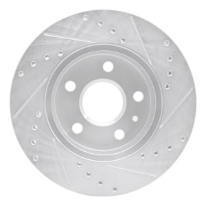 Buick LaCrosse Brake Rotor (1) - Front Left - R1 Concepts - Drilled & Slotted - Silver - `11-`16